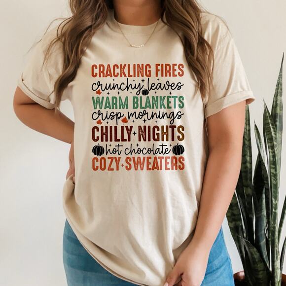 Women Fall Shirt Crackling Fires Tee Faith Graphic Print Unisex - Picture 1 of 4